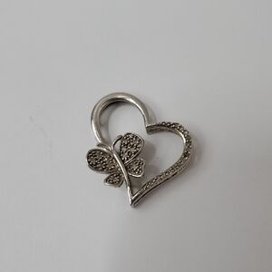 Silver Heart and Butterfly Pendant